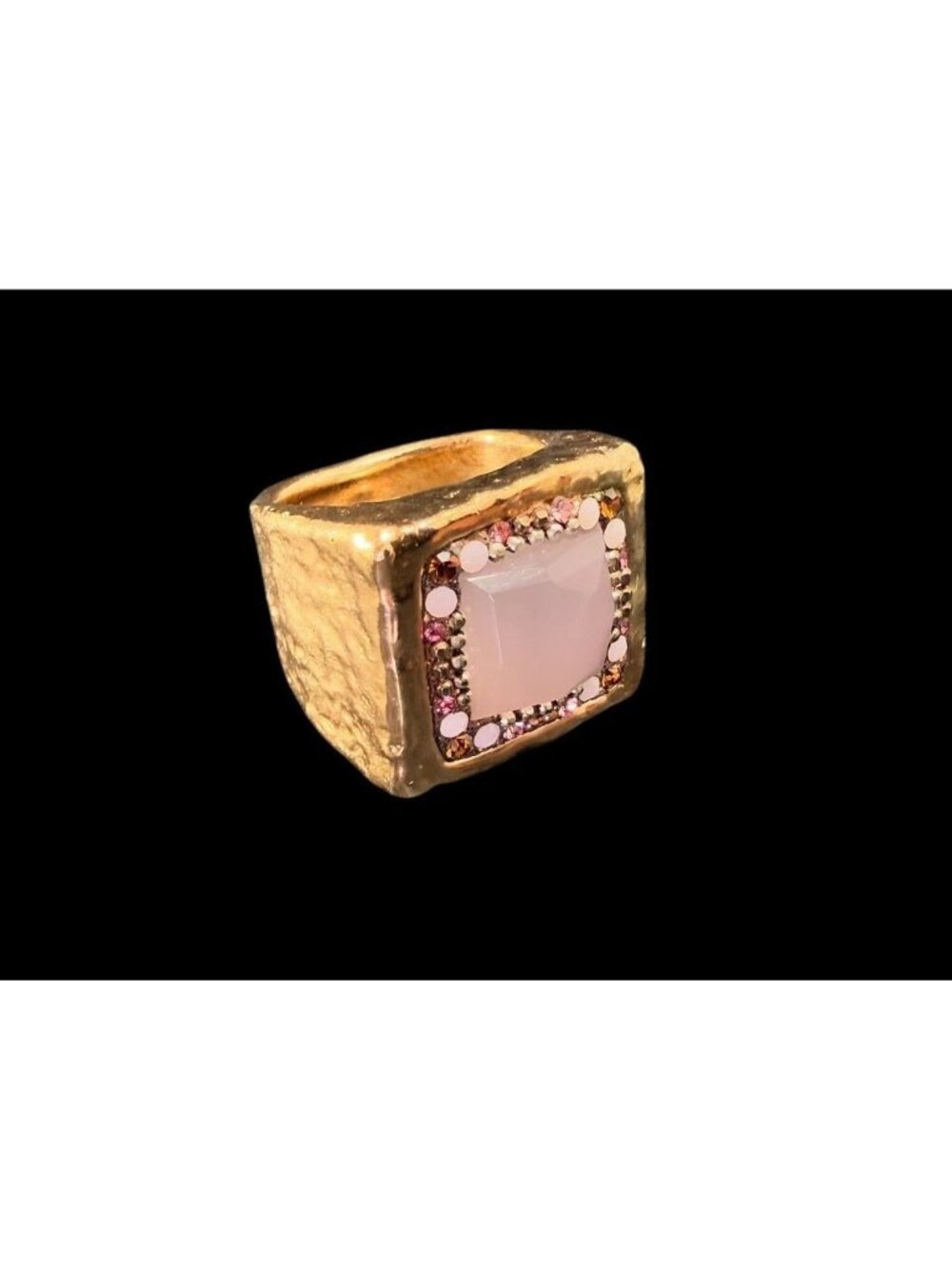 Orit Schatzman O.S 925 Sterling Silver Brushed Gold Rose Quartz Crystal Ring 7